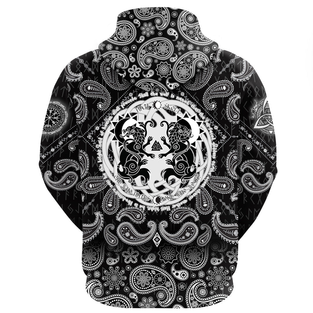 Viking Hoodie Hati and Skoll Runes with Bandana Paisley Style RLT12 - Wonder Print Shop