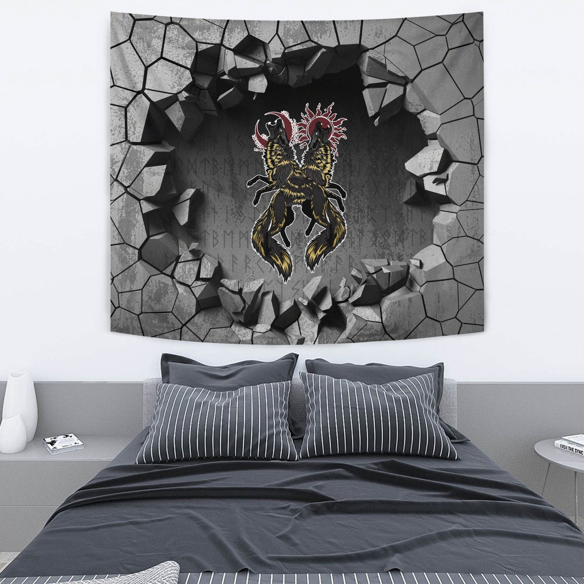 Viking Tapestry - Hati and Skoll Sun and Moon Tapestry RLT12 - Wonder Print Shop