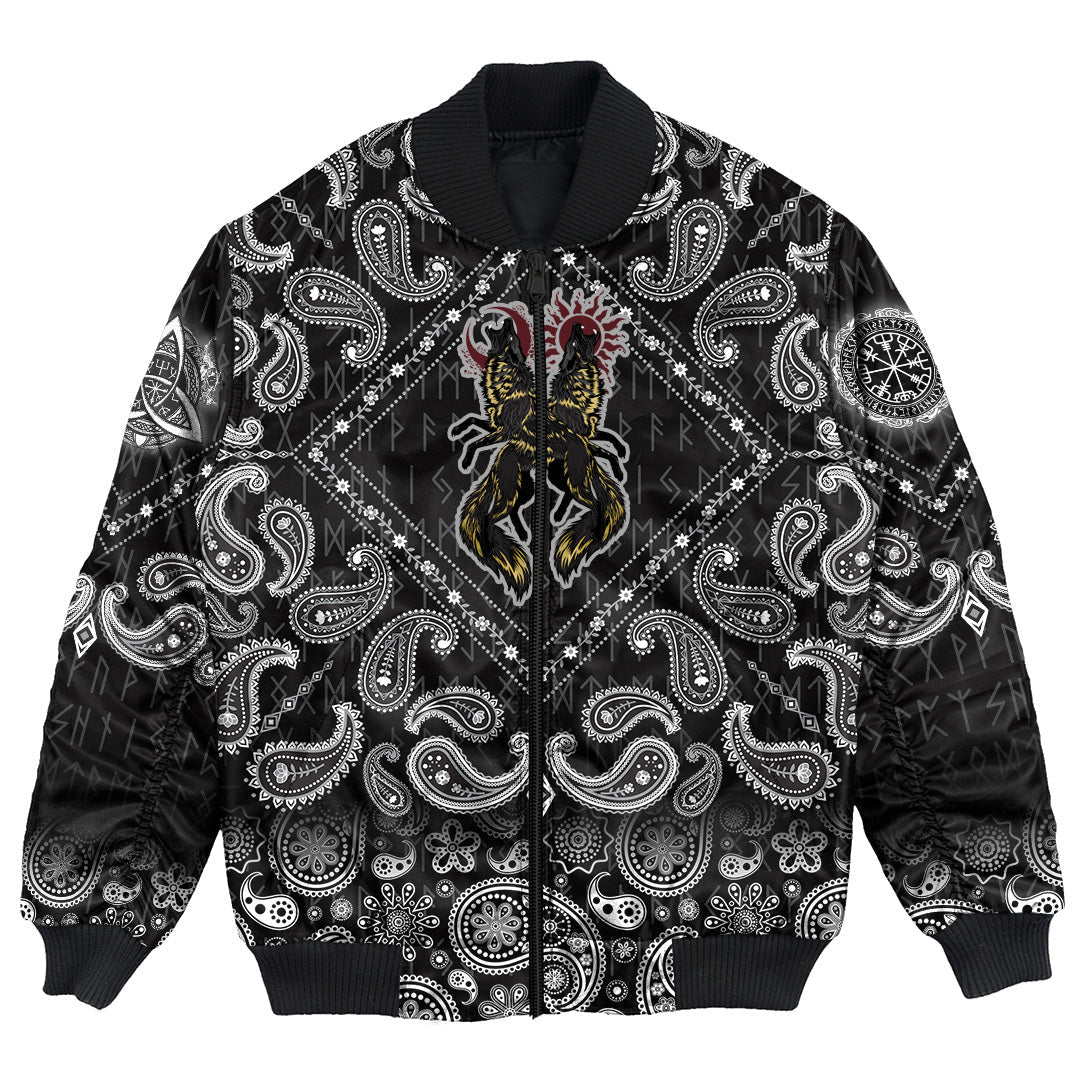 Viking Bomber Jacket Hati and Skoll with Bandana Paisley Style RLT12 - Wonder Print Shop