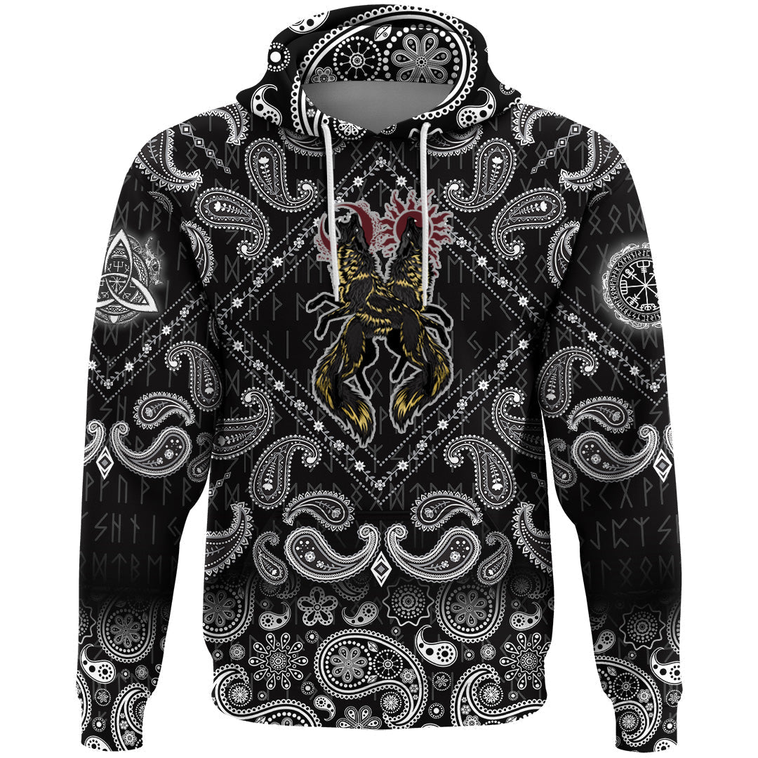 Viking Hoodie Hati and Skoll with Bandana Paisley Style RLT12 - Wonder Print Shop