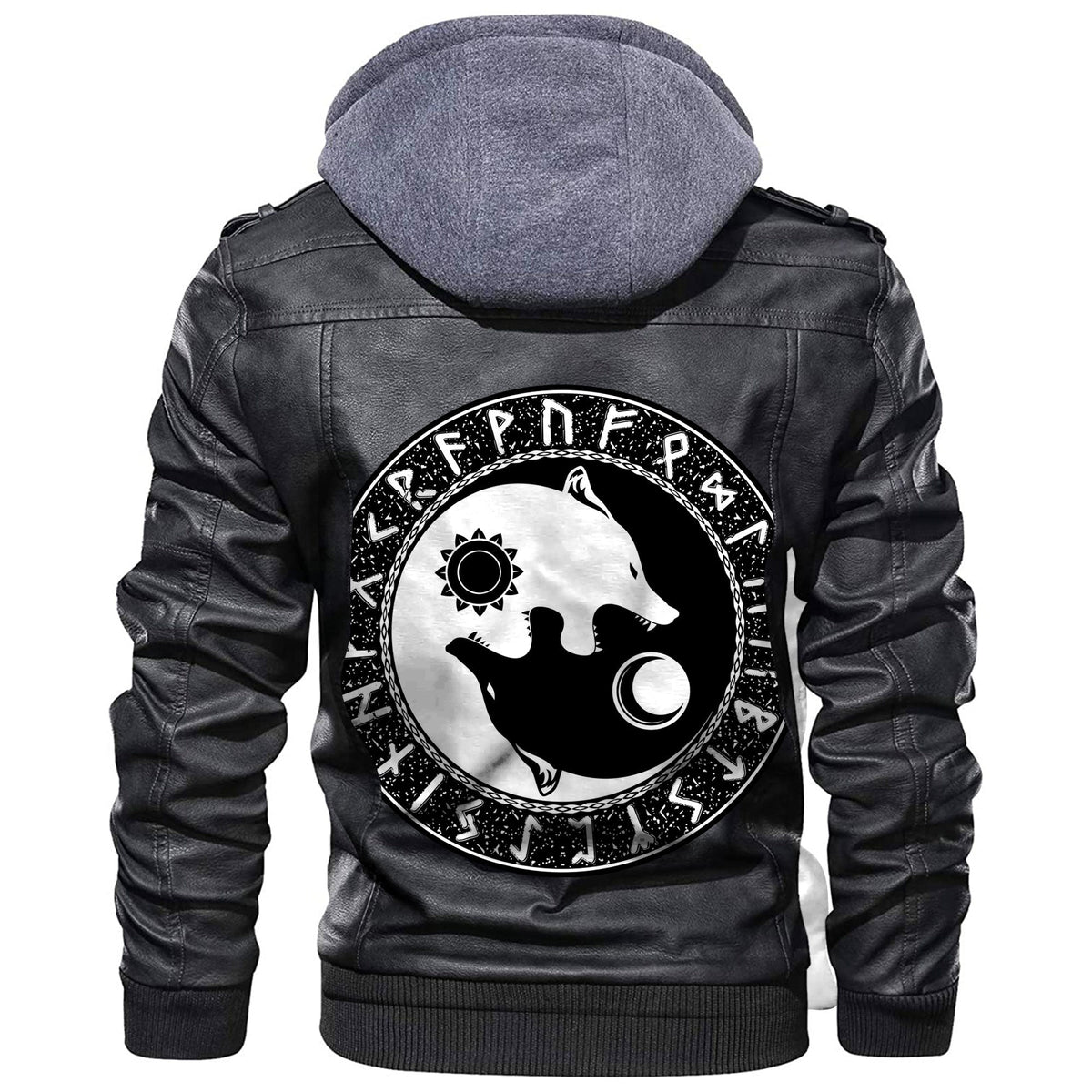 Viking Hati and Skoll Sun and Moon Leather Jacket RLT12 - Wonder Print Shop