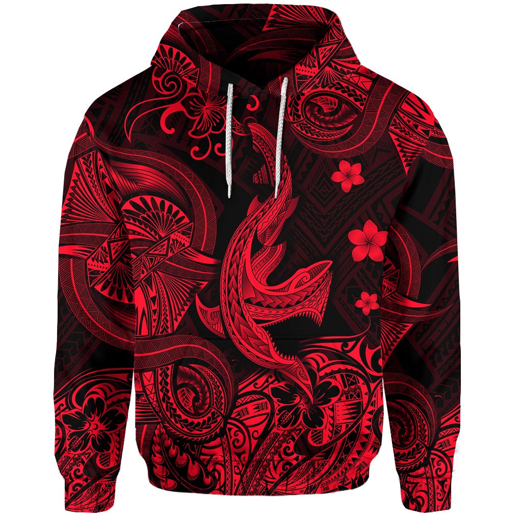 Hawaii Shark Angry Polynesian Hoodie Unique Style Red LT8 - Wonder Print Shop