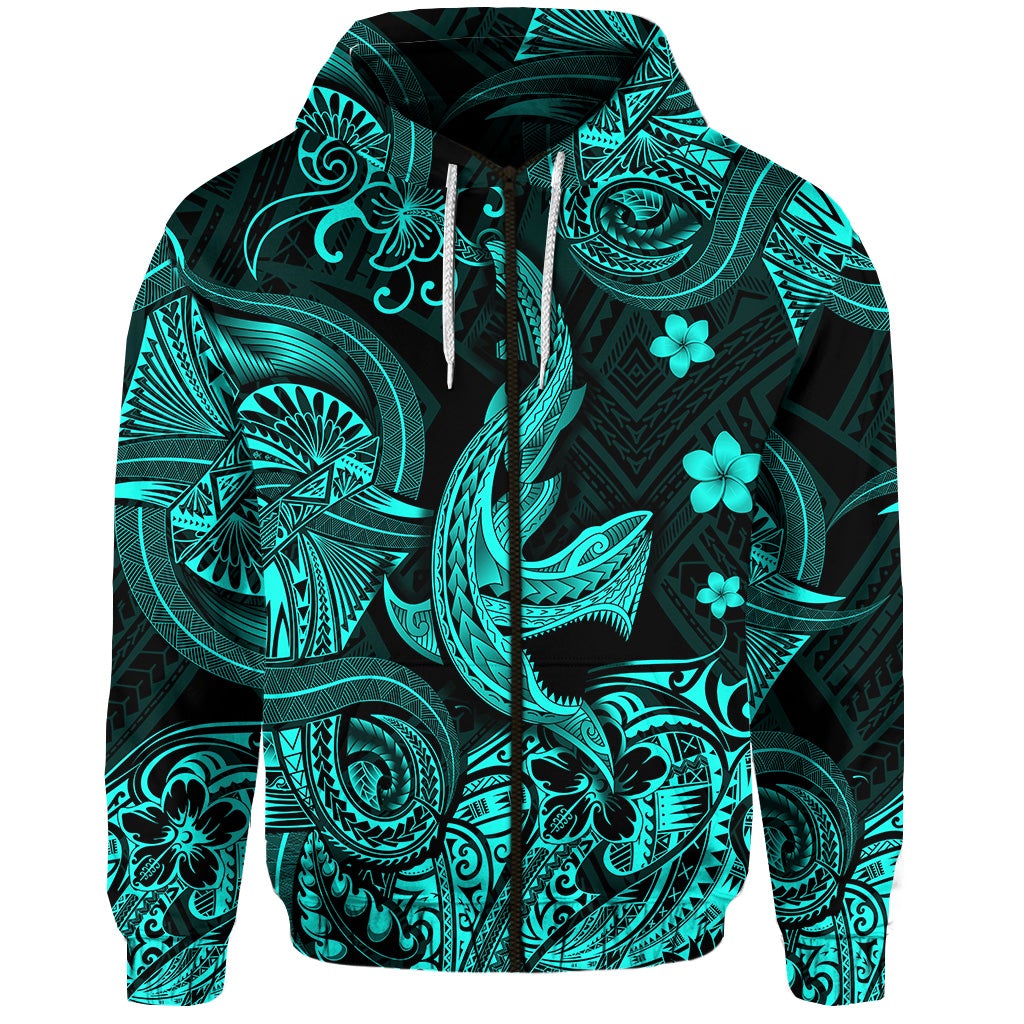 custom-personalised-hawaii-angry-shark-polynesian-zip-hoodie-unique-style-turquoise