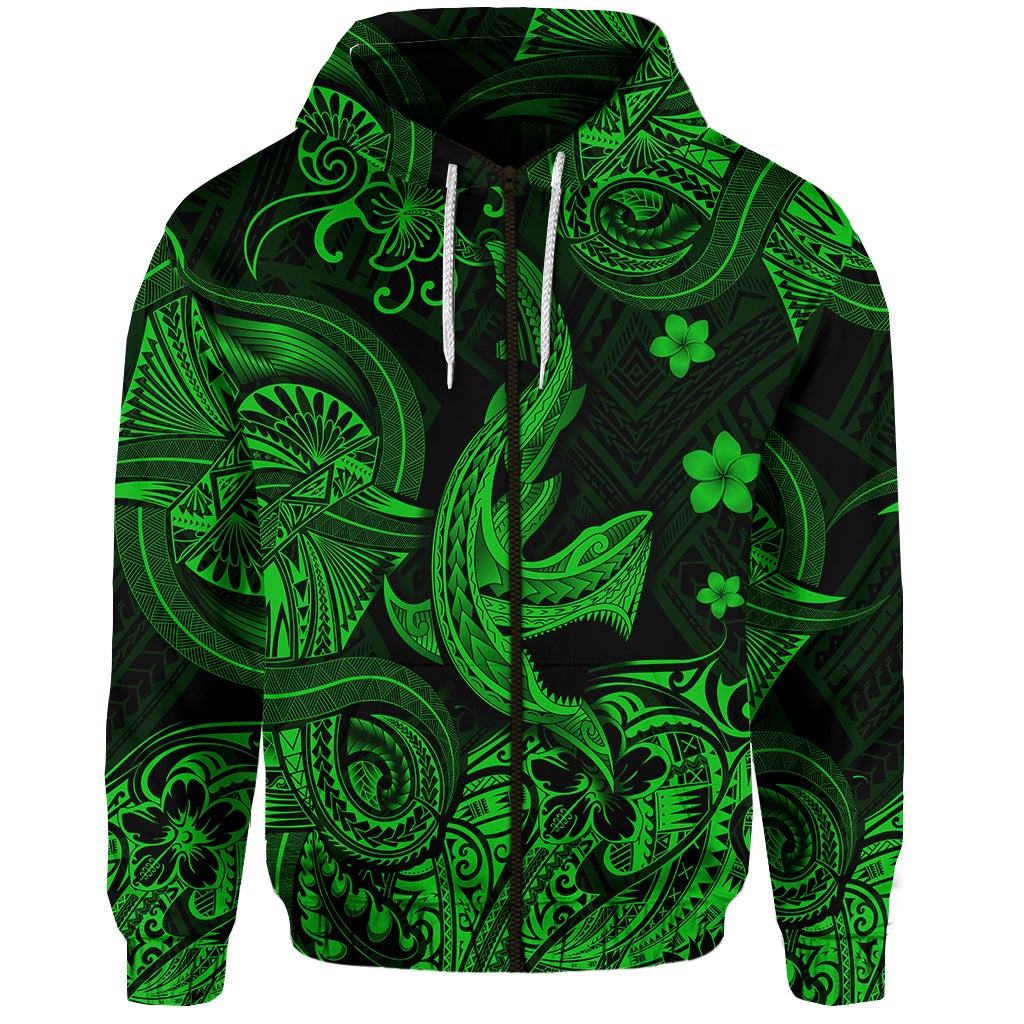 custom-personalised-hawaii-angry-shark-polynesian-zip-hoodie-unique-style-green