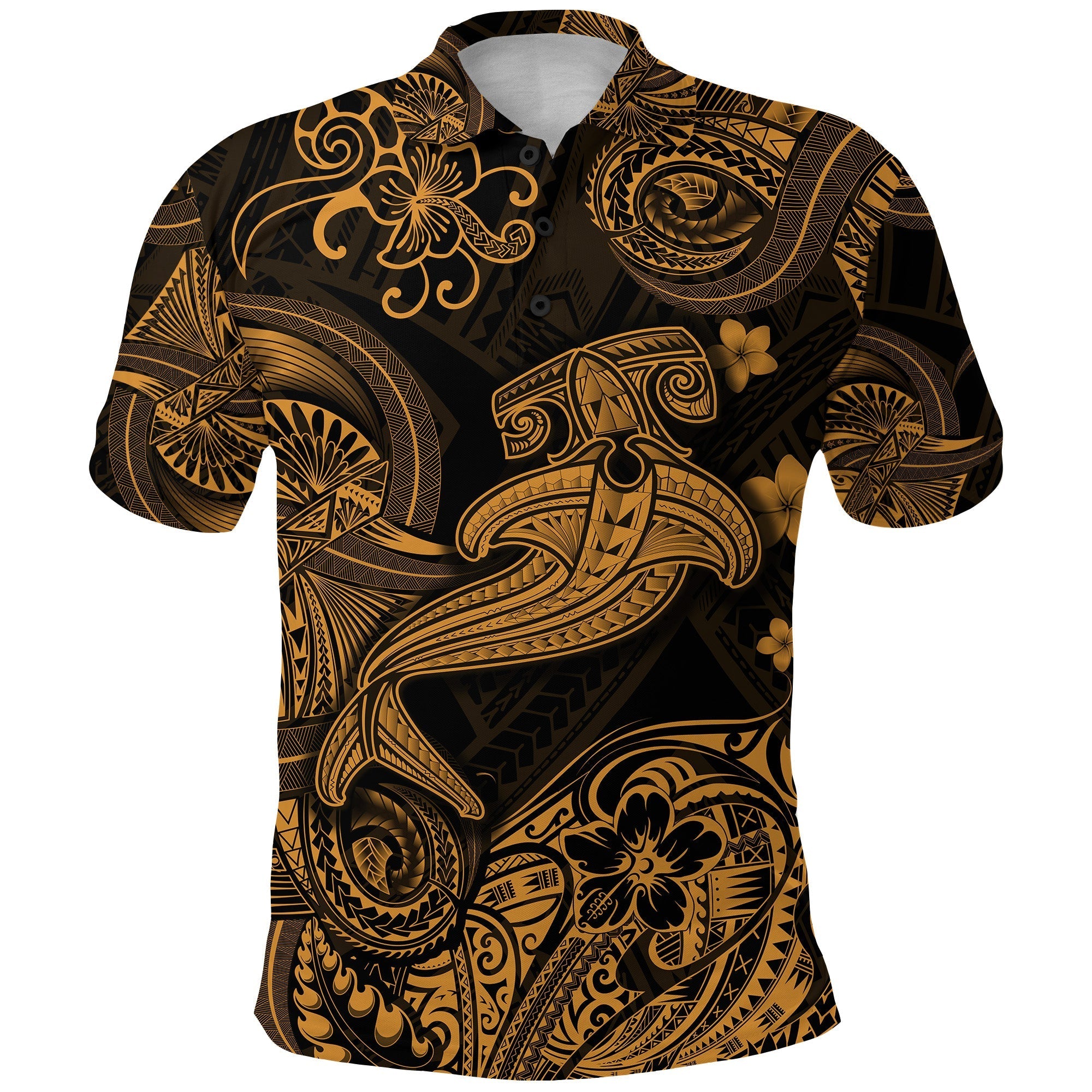 Custom Hawaii Hammer Shark Polynesian Polo Shirt Unique Style Gold LT8 - Wonder Print Shop