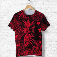 Red & black pineapple graphic T-shirt with floral tribal patterns
