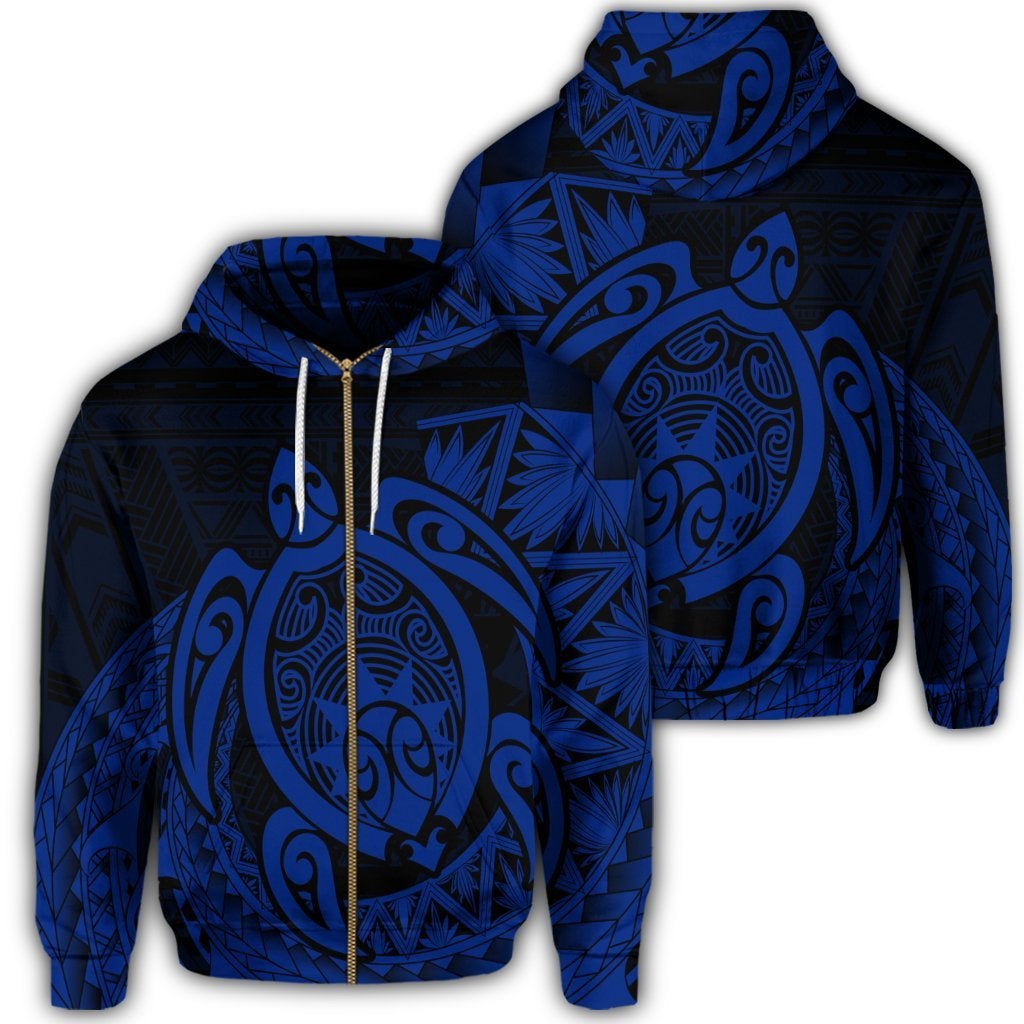 Hawaii Polynesian Turtle Zip Hoodie Blue - Wonder Print Shop
