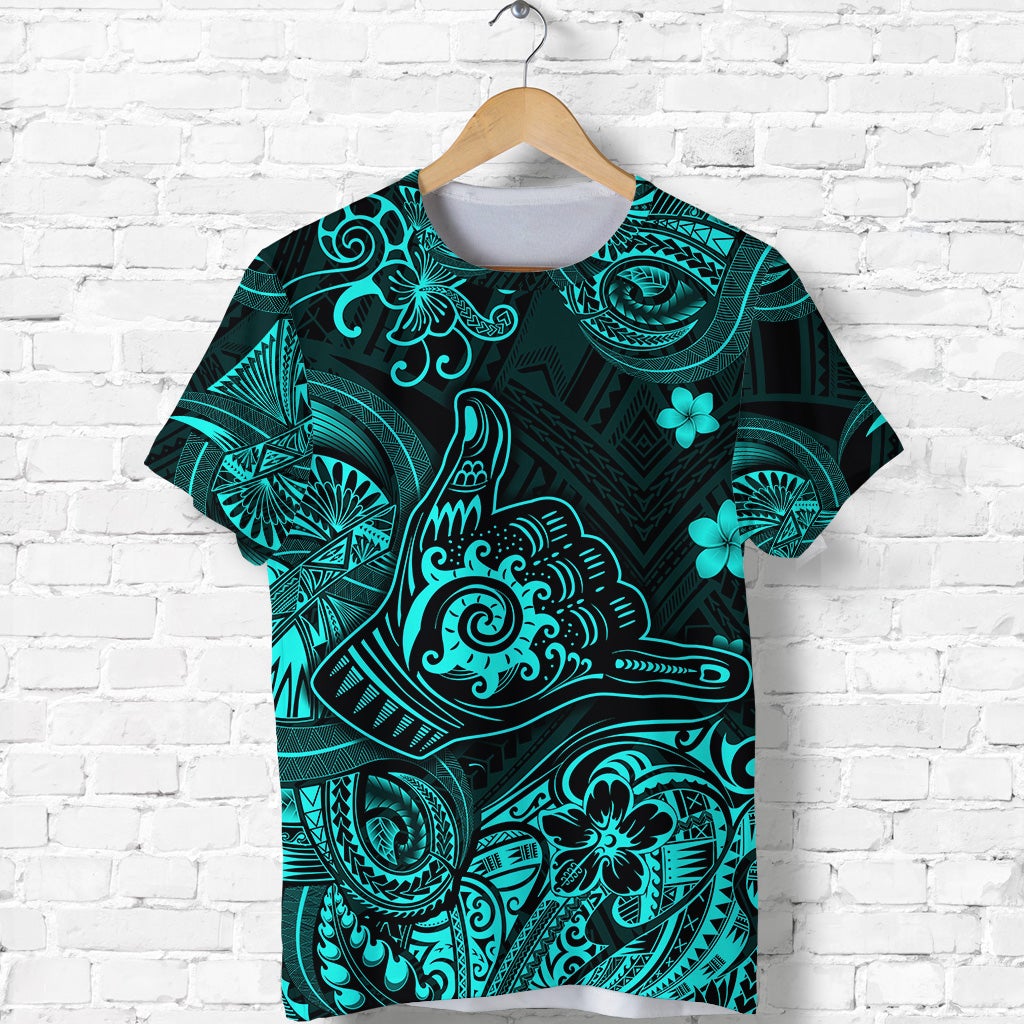 Custom Hawaii Shaka Polynesian T Shirt Unique Style Turquoise LT8 - Wonder Print Shop