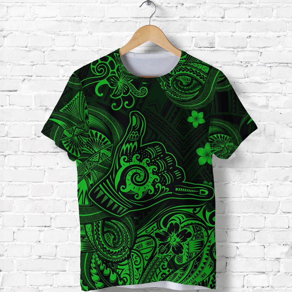 Custom Hawaii Shaka Polynesian T Shirt Unique Style Green LT8 - Wonder Print Shop