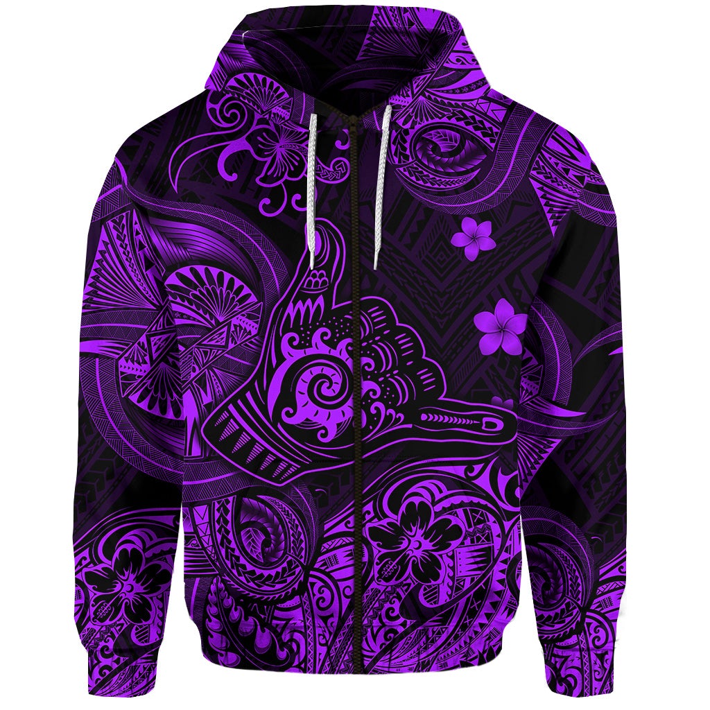 Custom Hawaii Shaka Polynesian Zip Hoodie Unique Style Purple LT8 - Wonder Print Shop