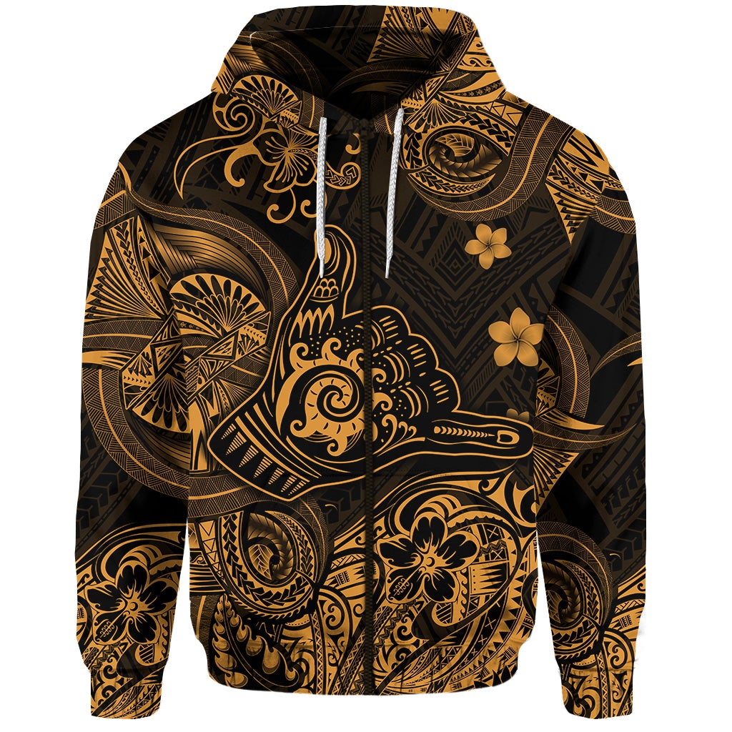 Custom Hawaii Shaka Polynesian Zip Hoodie Unique Style Gold LT8 - Wonder Print Shop