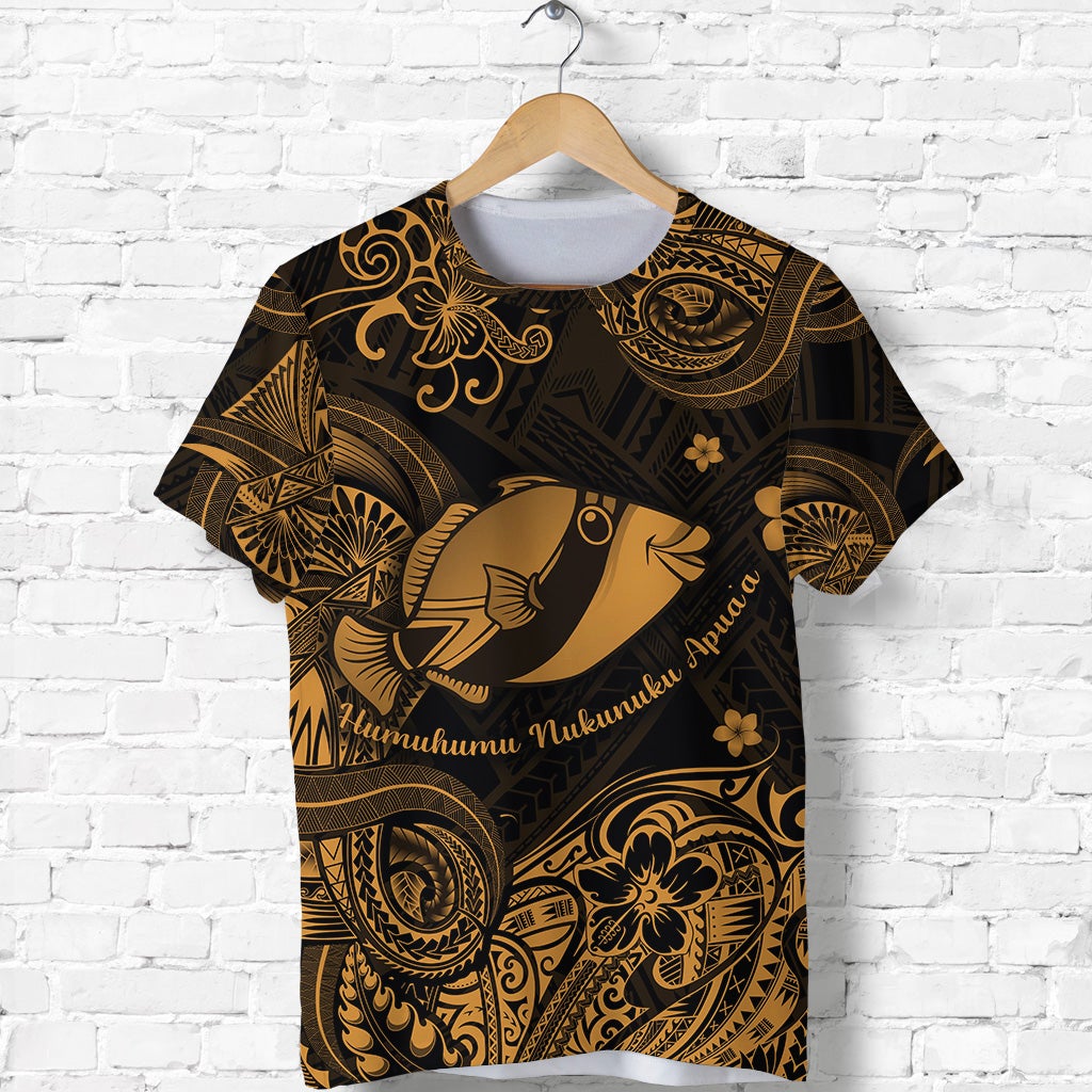 Custom Hawaii State Fish Humuhumu Nukunuku Apuaa Polynesian T Shirt Unique Style Gold LT8 - Wonder Print Shop
