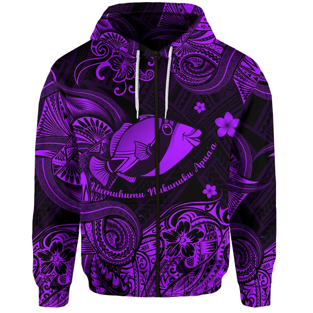 Hawaii State Fish Humuhumu Nukunuku Apuaa Polynesian Zip Hoodie Unique Style Purple LT8 - Wonder Print Shop