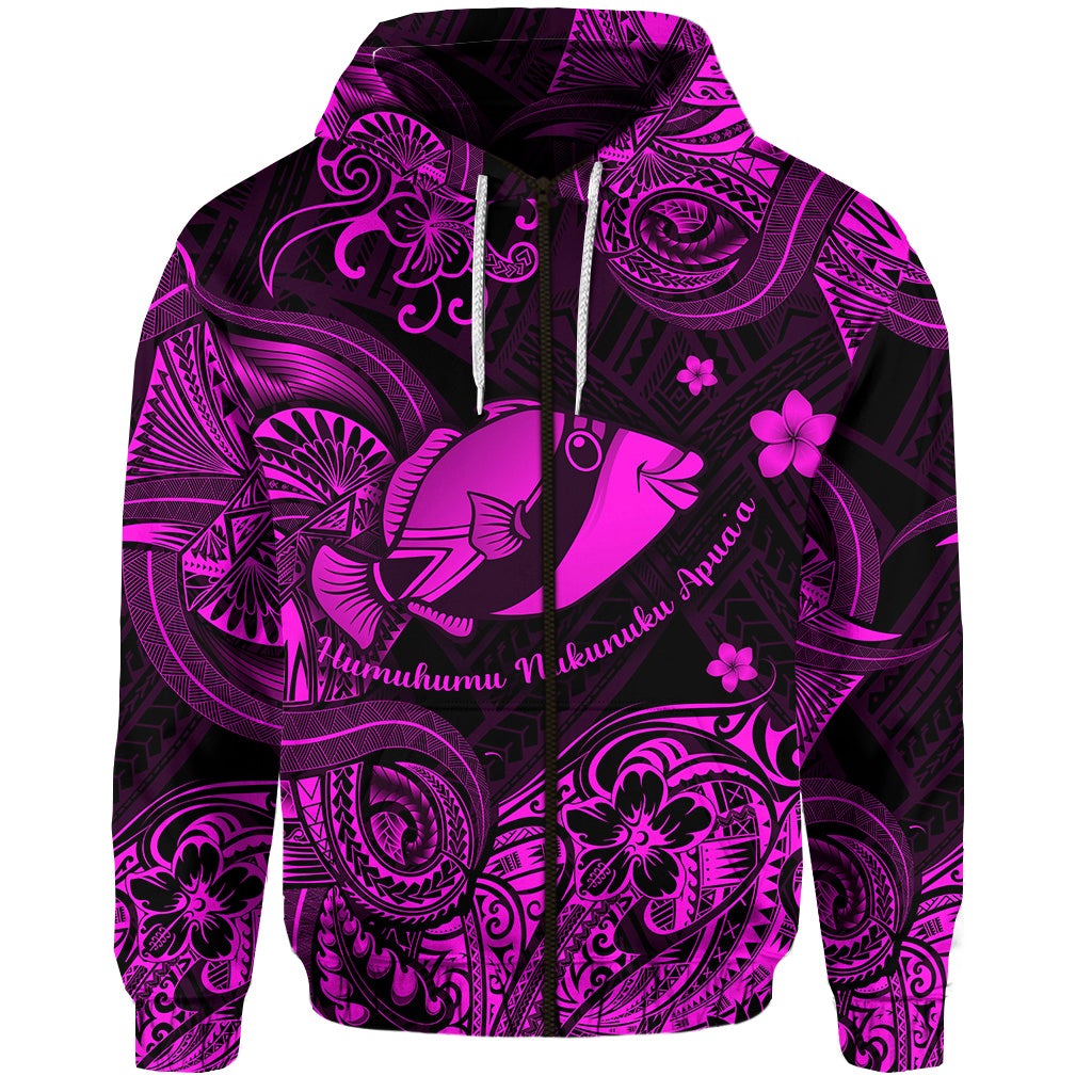 Custom Hawaii State Fish Humuhumu Nukunuku Apuaa Polynesian Zip Hoodie Unique Style Pink LT8 - Wonder Print Shop