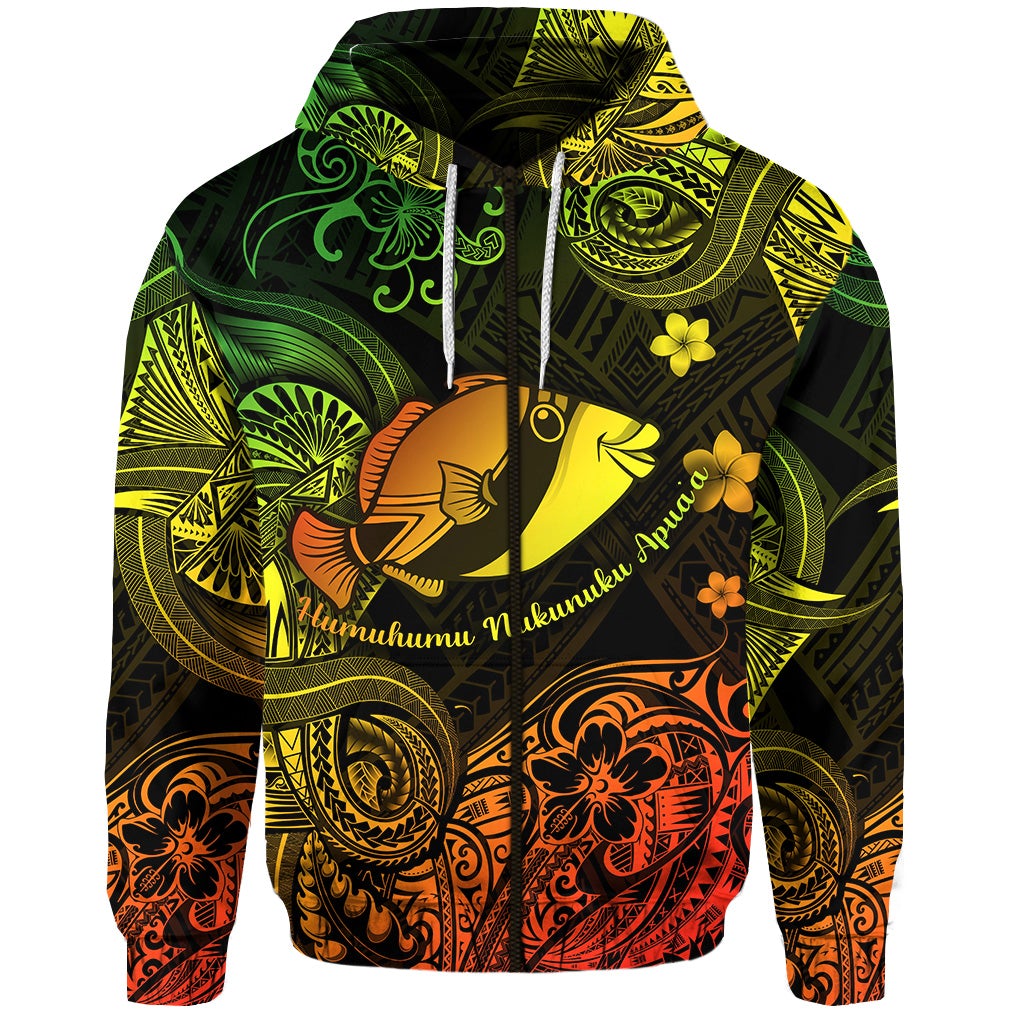 Custom Hawaii State Fish Humuhumu Nukunuku Apuaa Polynesian Zip Hoodie Unique Style Reggae LT8 - Wonder Print Shop