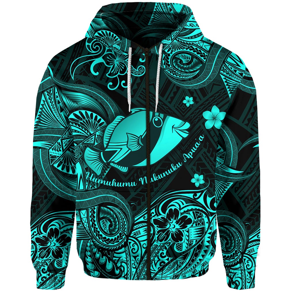 Hawaii State Fish Humuhumu Nukunuku Apuaa Polynesian Zip Hoodie Unique Style Turquoise LT8 - Wonder Print Shop