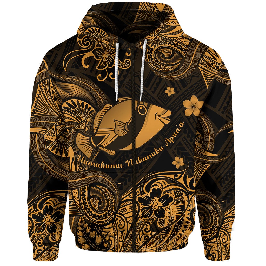 Hawaii State Fish Humuhumu Nukunuku Apuaa Polynesian Zip Hoodie Unique Style Gold LT8 - Wonder Print Shop
