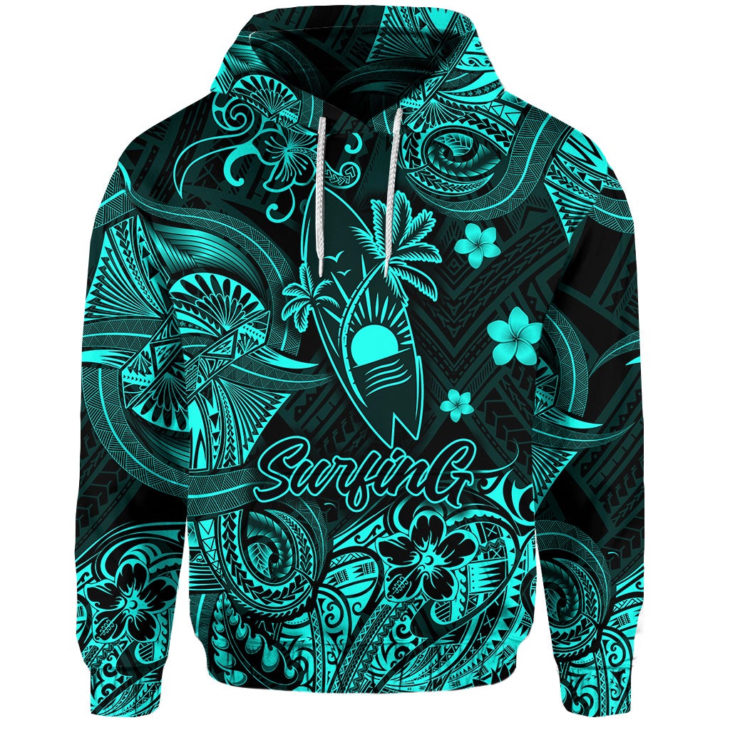 Hawaii Surfing Polynesian Hoodie Unique Style Turquoise LT8 - Wonder Print Shop