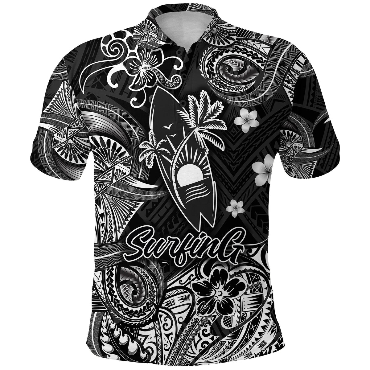 Surfing Hawaii Golf Shirts Polynesian Polo Shirt Unique Style Black LT8 - Wonder Print Shop