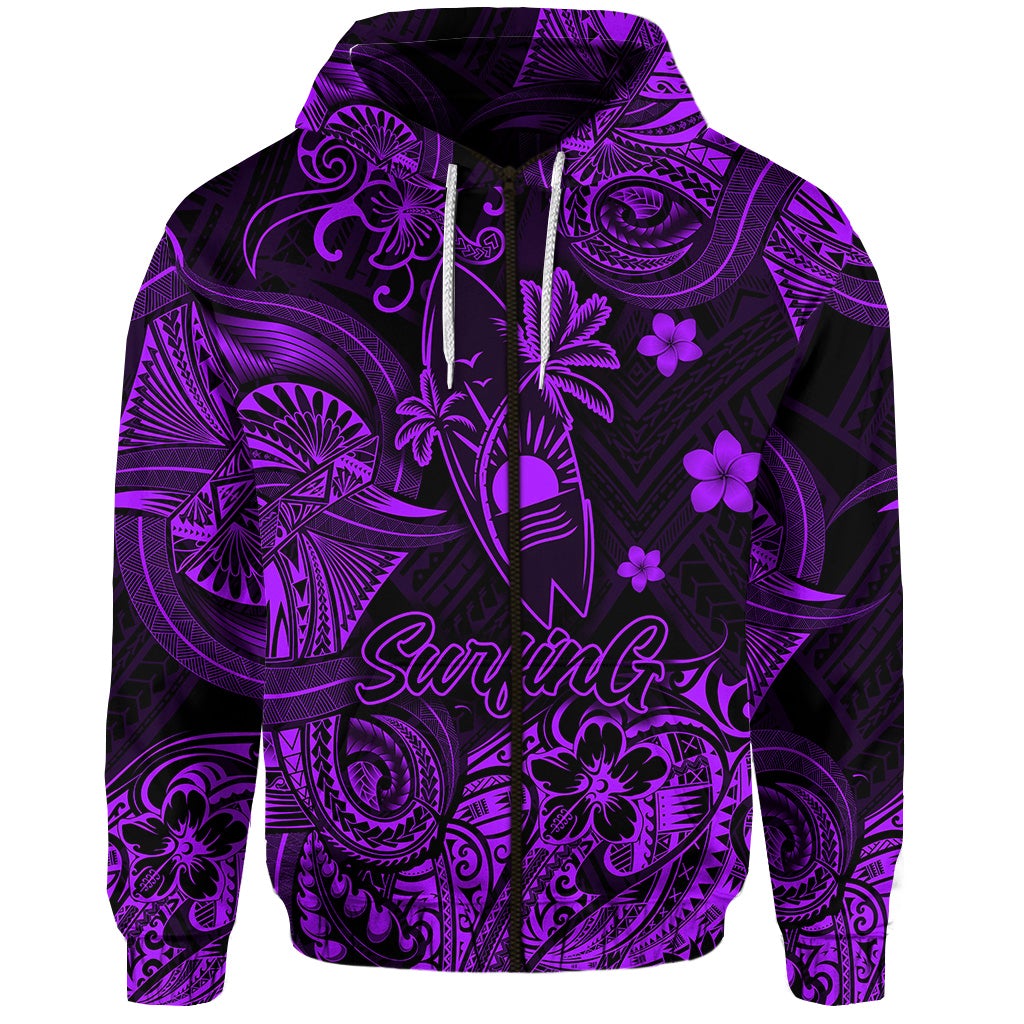 Custom Hawaii Surfing Polynesian Zip Hoodie Unique Style Purple LT8 - Wonder Print Shop