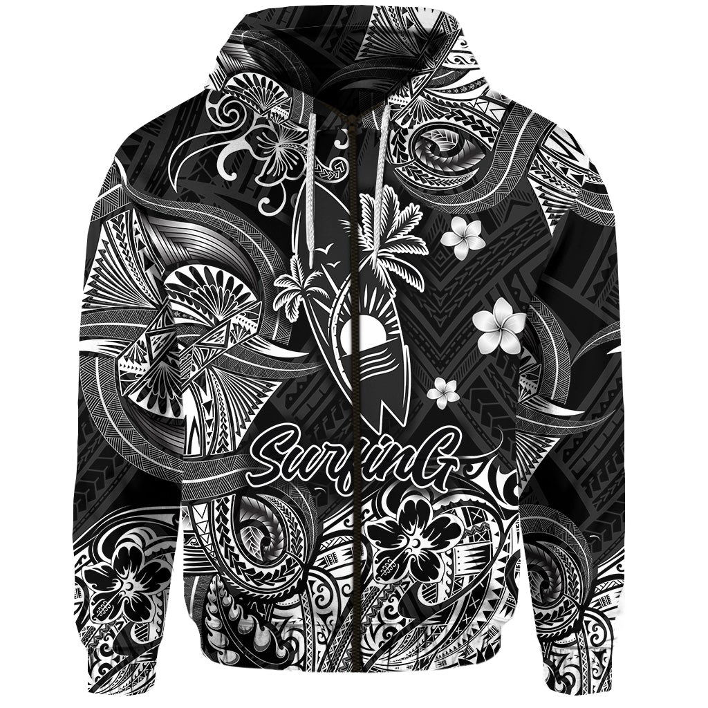 Hawaii Surfing Polynesian Zip Hoodie Unique Style Black LT8 - Wonder Print Shop