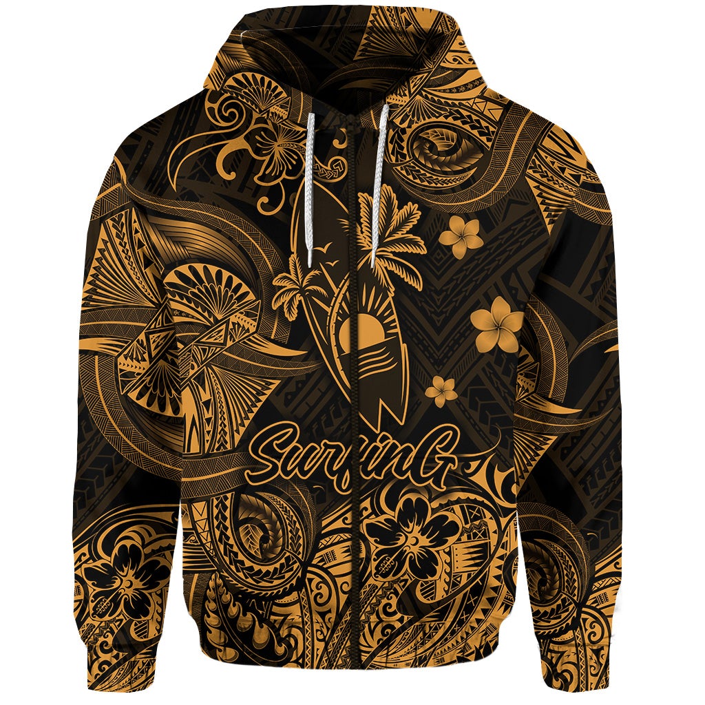 Hawaii Surfing Polynesian Zip Hoodie Unique Style Gold LT8 - Wonder Print Shop