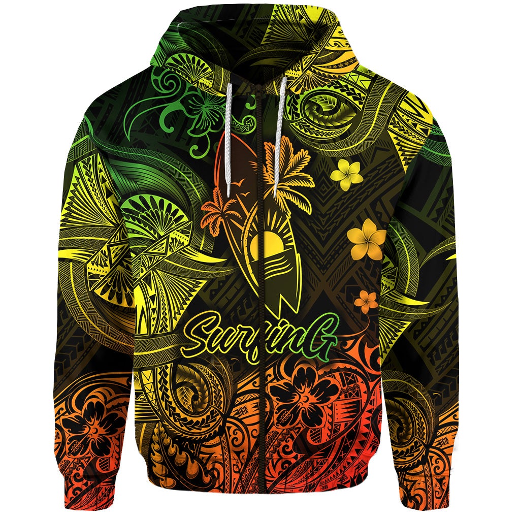 Hawaii Surfing Polynesian Zip Hoodie Unique Style Reggae LT8 - Wonder Print Shop