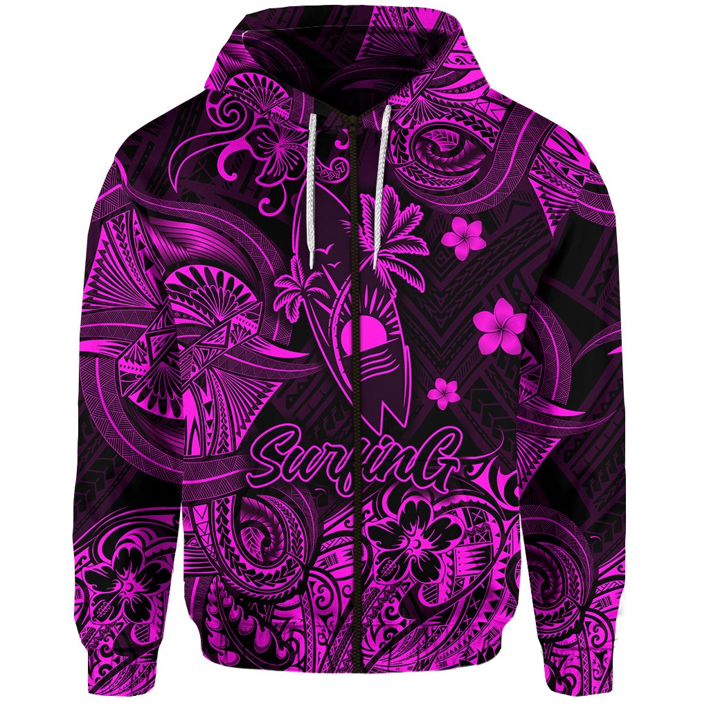 Hawaii Surfing Polynesian Zip Hoodie Unique Style Pink LT8 - Wonder Print Shop