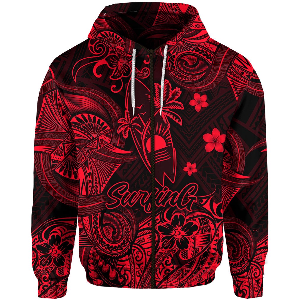 Hawaii Surfing Polynesian Zip Hoodie Unique Style Red LT8 - Wonder Print Shop