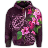 Hawaii Turtle Hibiscus Pink Simple Zip Hoodie - Wonder Print Shop