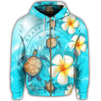 Hawaii Turtle Plumeria Coat Of Arm Ocean Zip Hoodie - Wonder Print Shop