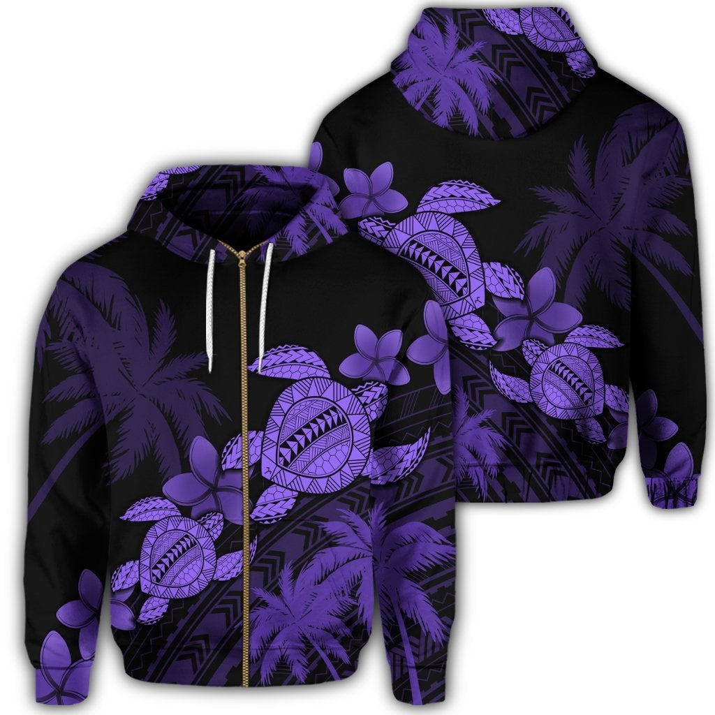 Hawaii Turtle Plumeria Coconut Tree Polynesian Zip Hoodie Purple - Wonder Print Shop