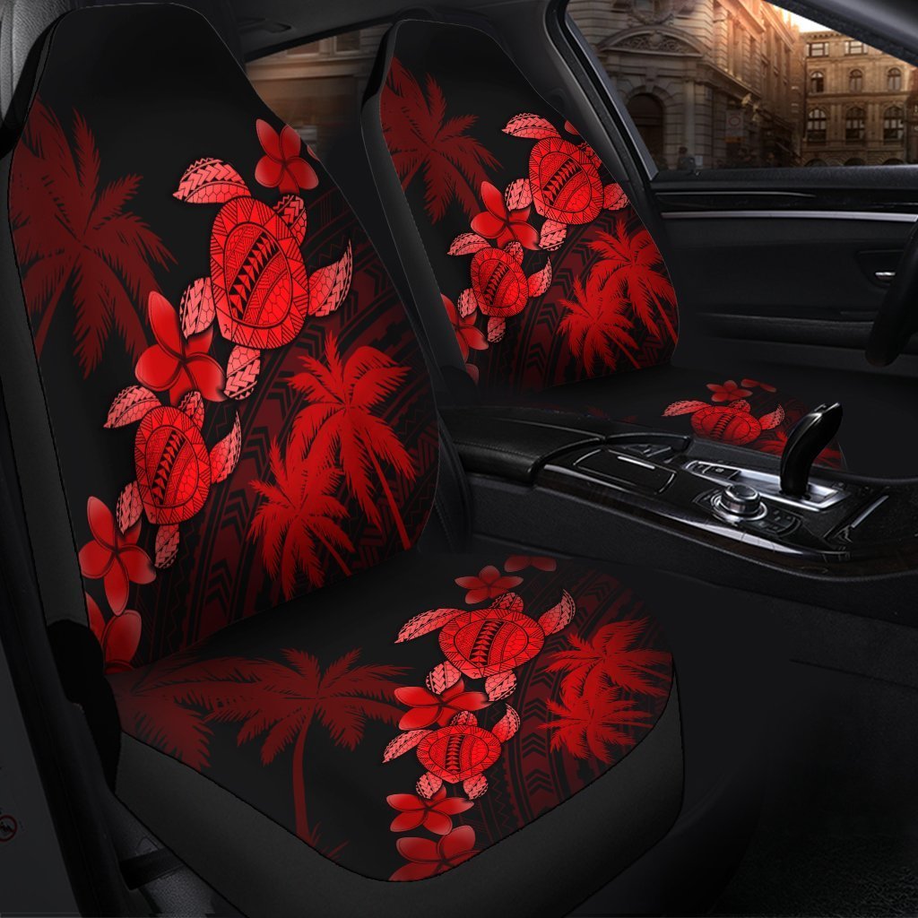 Hawaii Turtle Plumeria Coconut Tree Polynesian Car Seat Covers - Red - Wonder Print Shop