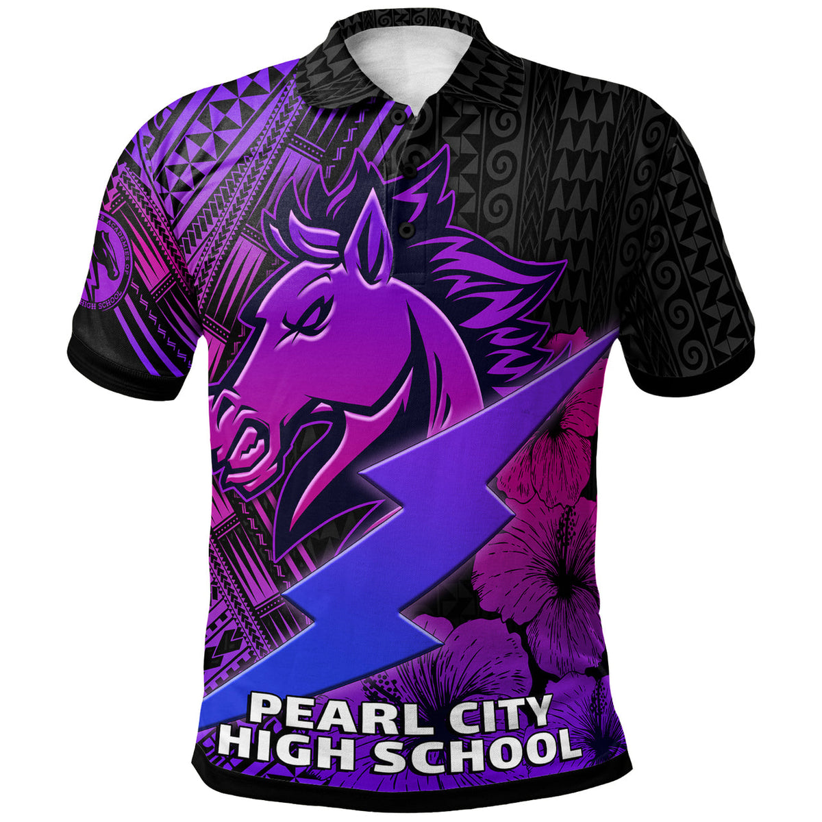 Custom Hawaii Polo Shirt Pearl City High School Horse and Thunder Hibiscus Polynesian LT10 - Wonder Print Shop