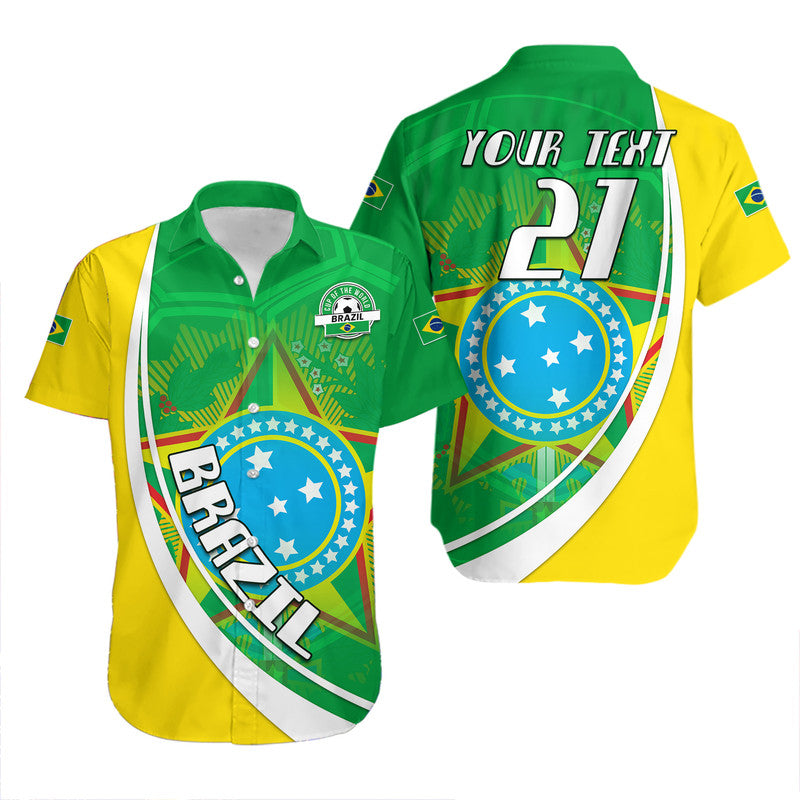 (Custom Text And Number) Brazil Football Coat Of Arms Hawaiian Shirt Canarinha Champions World Cup 2022 - Wonder Print Shop
