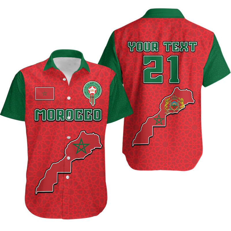 (Custom Personalised) Morocco Football Mixed Flag Map Style Hawaiian Shirt - Wonder Print Shop