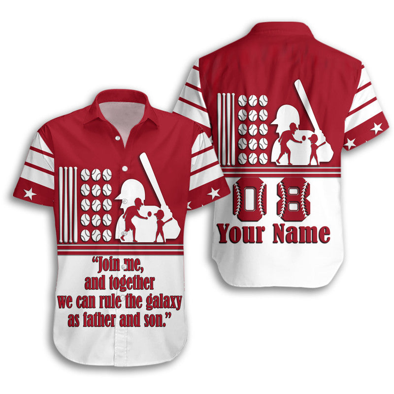 (Custom Personalised) Fathers Day - America Dad and Son Baseball Player Hawaiian Shirt - Red No.2 - Wonder Print Shop