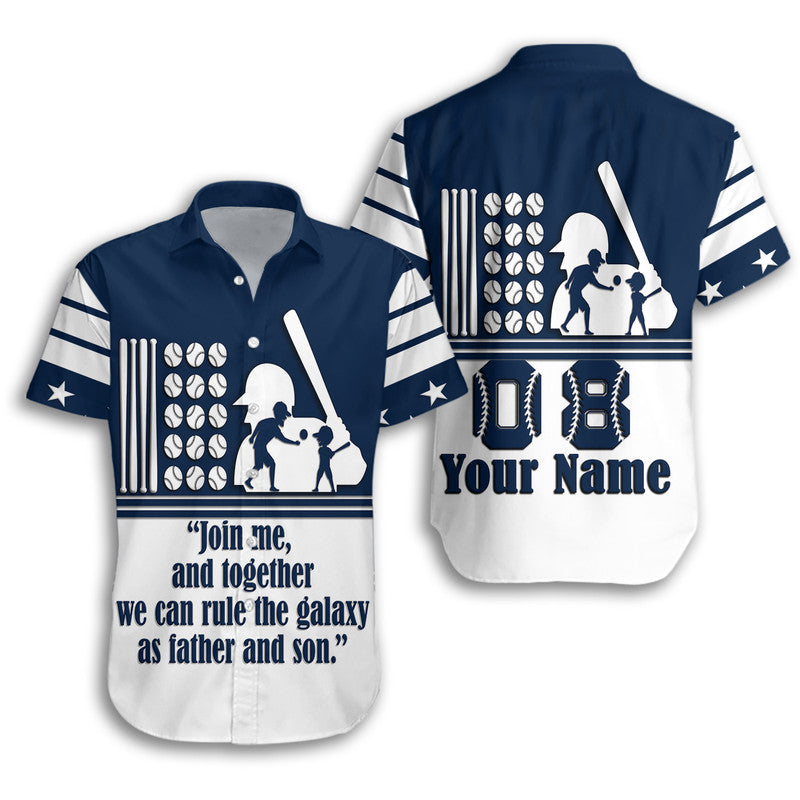 (Custom Personalised) Fathers Day - America Dad and Son Baseball Player Hawaiian Shirt - Blue No.2 - Wonder Print Shop