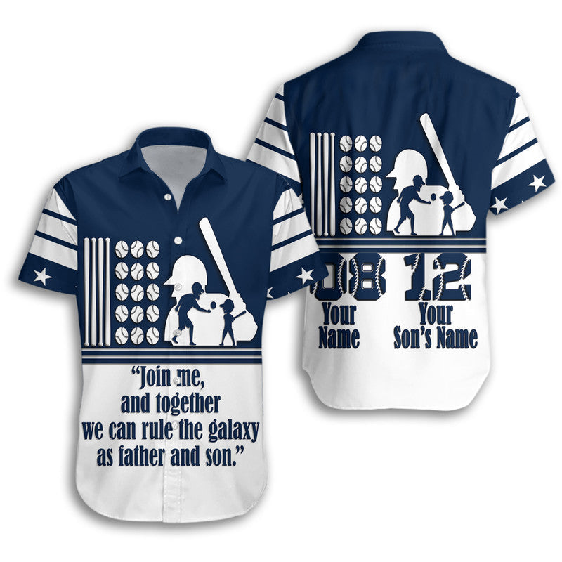 (Custom Personalised) Fathers Day - America Dad and Son Baseball Player Hawaiian Shirt - Blue No.1 - Wonder Print Shop