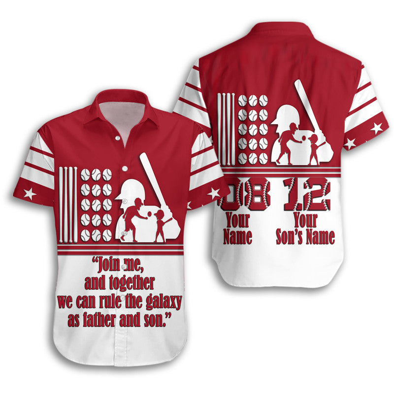 (Custom Personalised) Fathers Day - America Dad and Son Baseball Player Hawaiian Shirt - Red No.1 - Wonder Print Shop