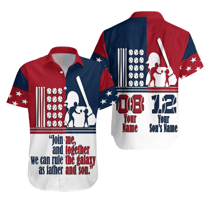 (Custom Personalised) Fathers Day - America Dad and Son Baseball Player Hawaiian Shirt - Mixed Blue and Red - Wonder Print Shop