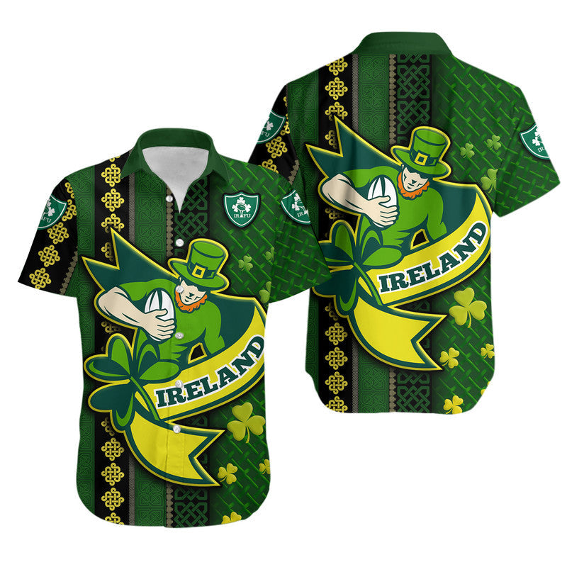 Ireland Celtic Knot Rugby Hawaiian Shirt Irish Gold and Green Pattern - Wonder Print Shop