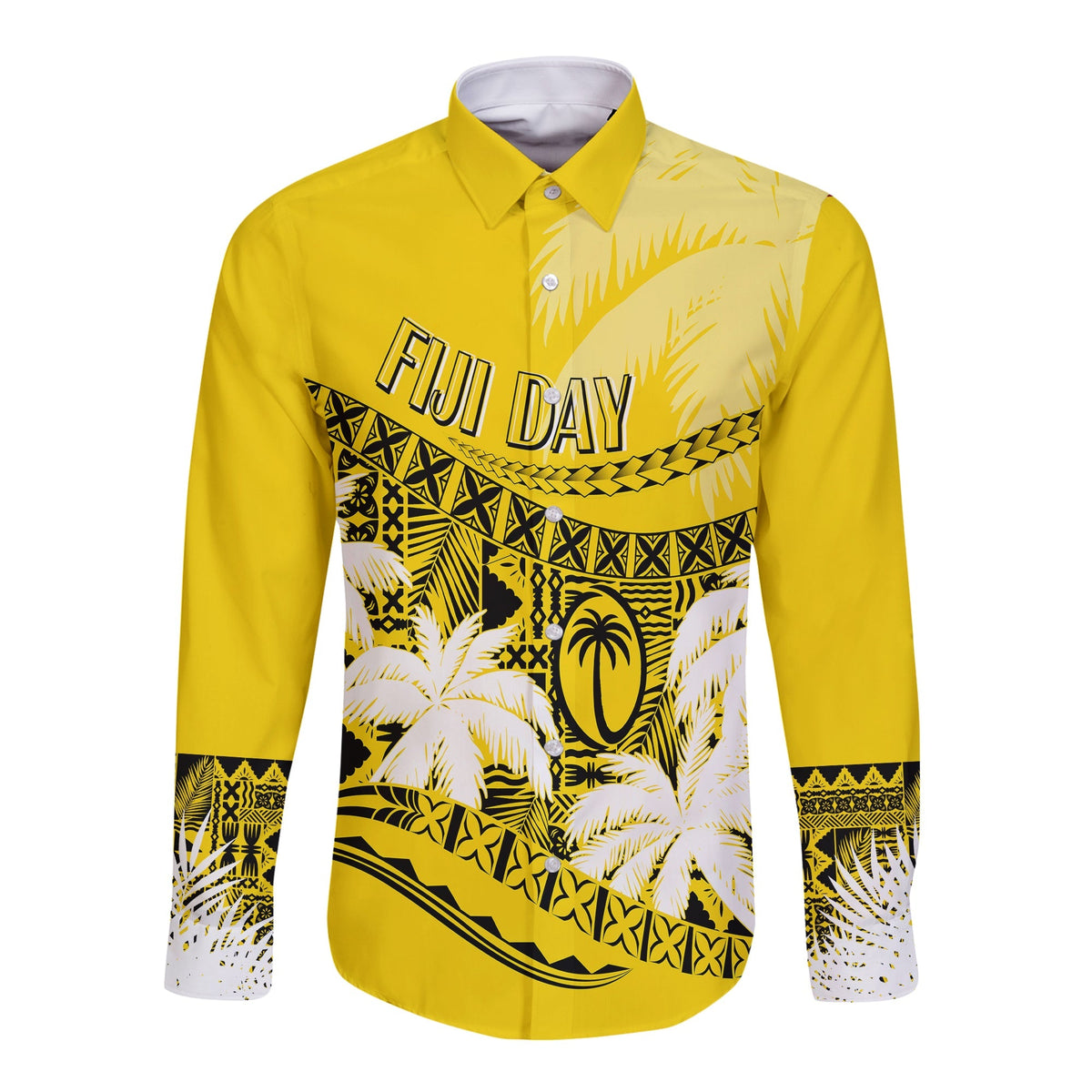 Personalised Fiji Day Long Sleeves Button Shirt Flying Fijians Masi Kesa Style - Gold - Wonder Print Shop
