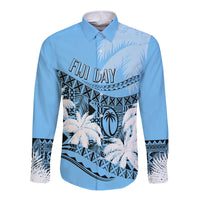 Personalised Fiji Day Long Sleeves Button Shirt Flying Fijians Masi Kesa Style - Turquoise - Wonder Print Shop