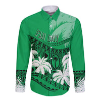 Personalised Fiji Day Long Sleeves Button Shirt Flying Fijians Masi Kesa Style - Green - Wonder Print Shop