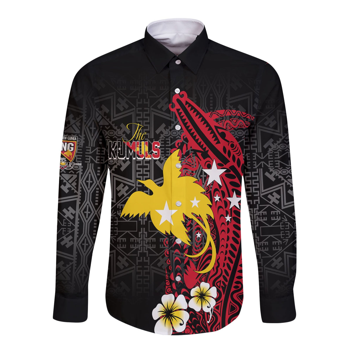 Papua New Guinea Independence Long Sleeves Button Shirt PNG Kumuls - Tribal Crocodile - Wonder Print Shop