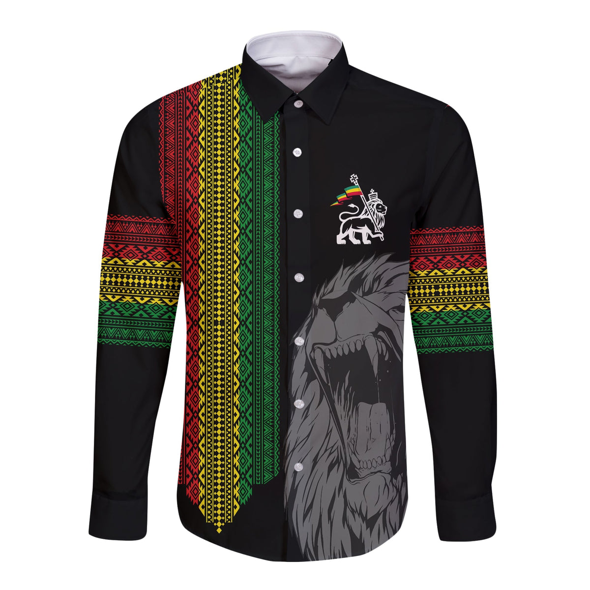 Ethiopia Patriot Day Personalised Long Sleeves Button Shirt Roaring Lion - Wonder Print Shop