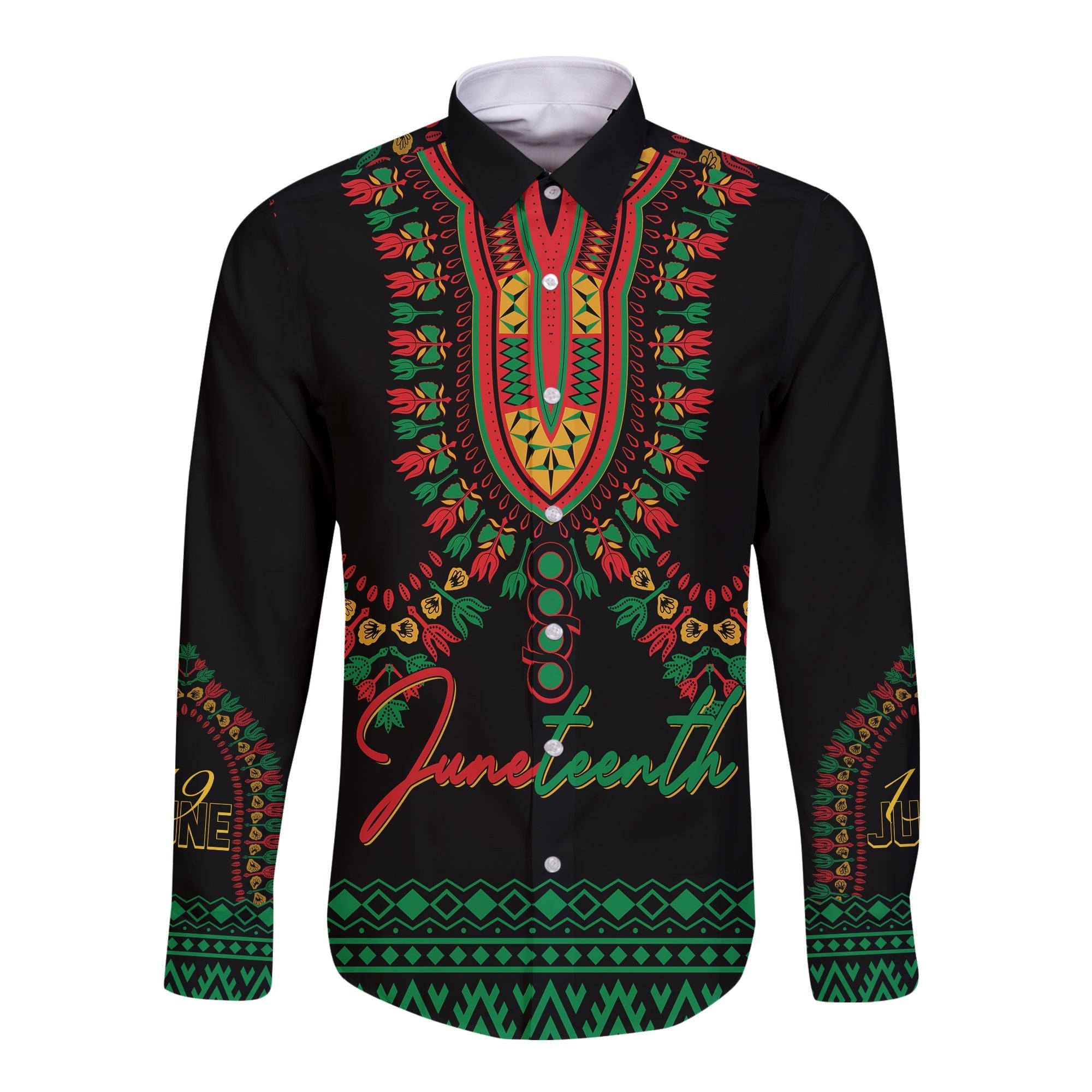 Juneteenth Dashiki Personalised Long Sleeves Button Shirt Freedom United - Pan - African Flag - Wonder Print Shop