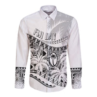 Personalised Fiji Day Long Sleeves Button Shirt Flying Fijians Masi Kesa Style - White - Wonder Print Shop