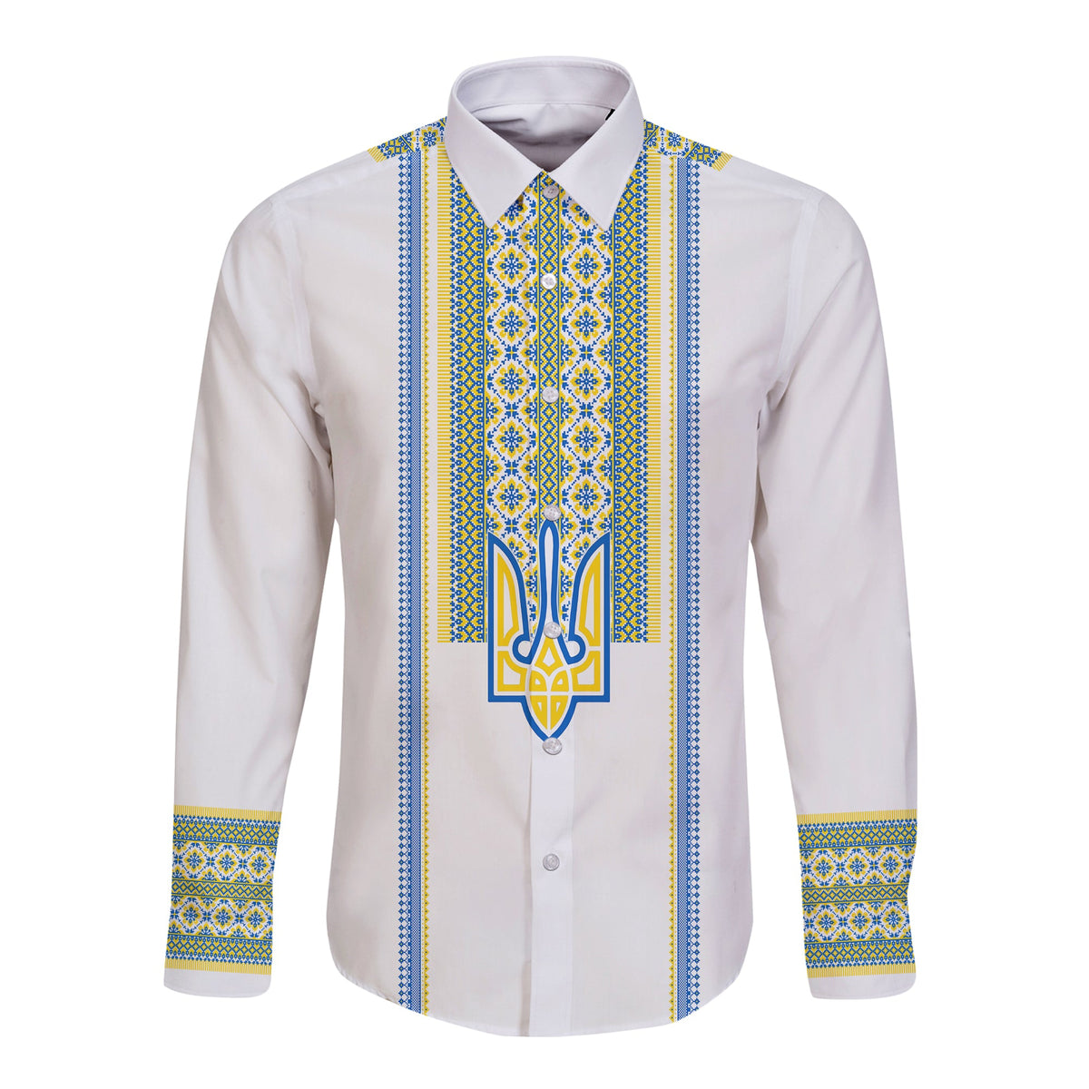 Ukraine Folk Patterns Long Sleeves Button Shirt Unity Day - White - Wonder Print Shop